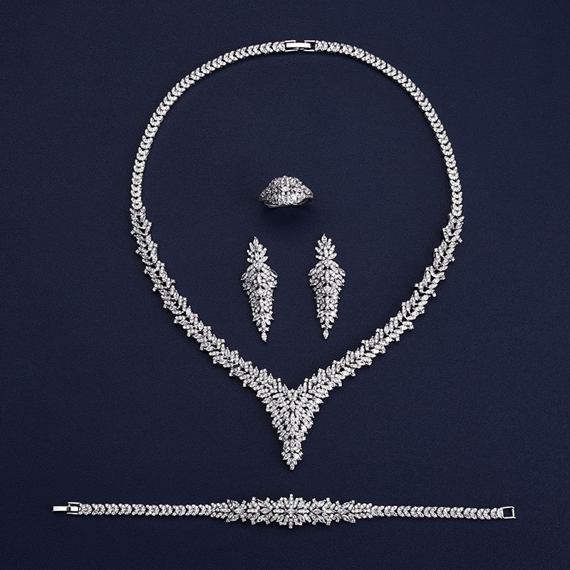 Bridal Necklace Earrings Ring and Bracelet Jewelry - Sabreeonline