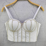 Crystal Diamonds Black White Crop Tops - Sabreeonline