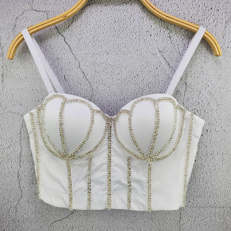 Crystal Diamonds Black White Crop Tops - Sabreeonline