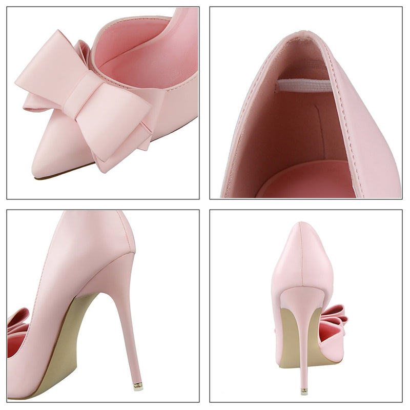 Korean Fashion Women&#39;s Shoes Wedding Bow High Heels Stiletto Heels Shallow Pointed Head Side Empty Thin Shoes