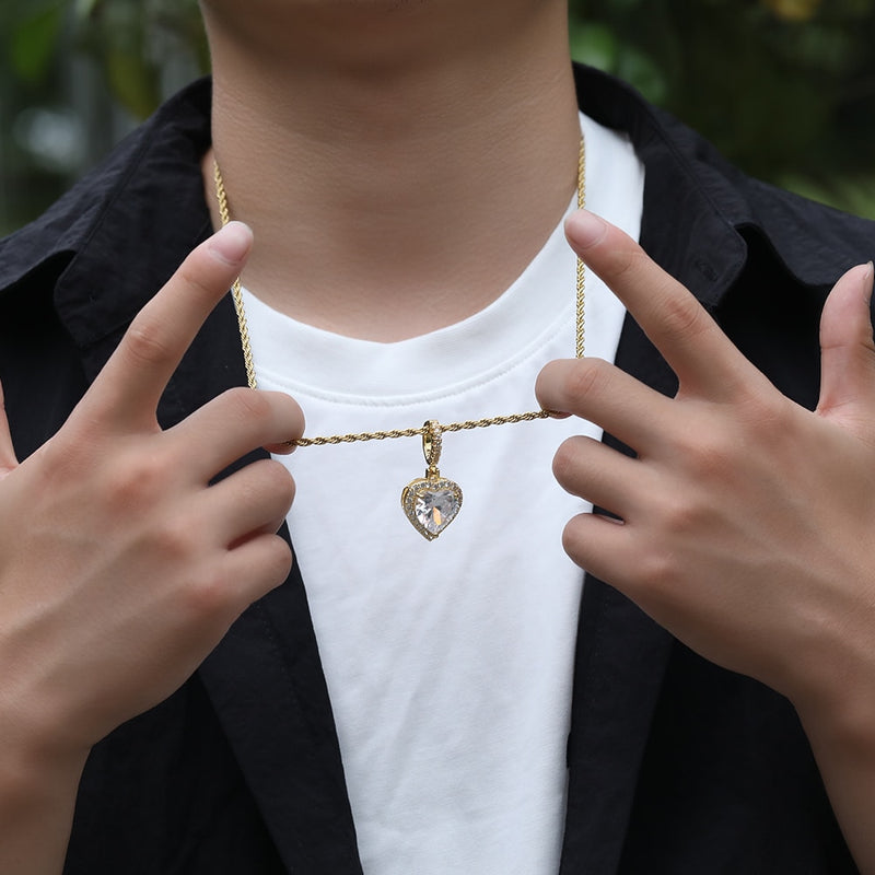 THE BLING KING New Peach Heart Pendant Necklace Color Psychedelic HipHop Full Iced Out Cubic Zirconia CZ Stone - Sabreeonline