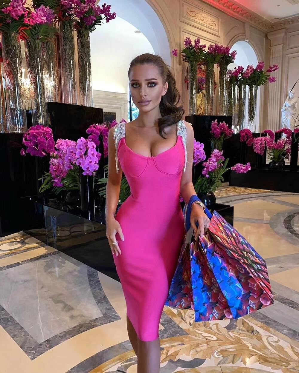 Sleeve Slip Rayon Bandage Dress - Sabreeonline