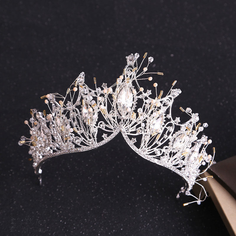 Crystal Gold Tiara Crown Earrings Necklace Wedding Bride Luxury Jewelry Set - Sabreeonline