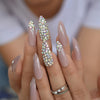 French Nail Tips Pre-Designed Nude 3D Long Full Cover Rhinestone