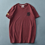 Summer American Style Short Sleeve O-neck Solid Color Embroidered T-shirt Men's Fashion Simple Pure Cotton Washed Old Casual Top - Sabreeonline