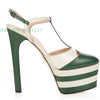 Striped Platform Heel Sandals Women Printed Red Lips Buckle Strap Funky Pumps Round Toe Super High Stiletto Heels Summer Sandals - Sabreeonline