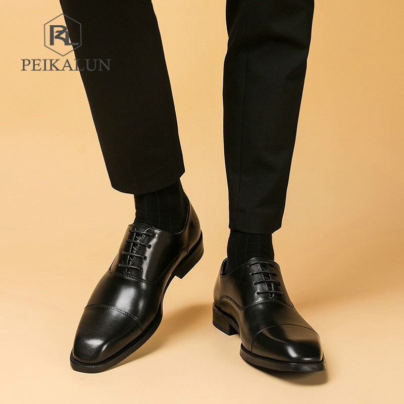 Green Men Dress Shoes Brand Italian Luxury Genuine Leather Lace Up Brown Black Wedding Business Formal Shoes Men Oxfords Shoes - Sabreeonline