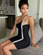One Shoulder Beading Slip Bodycon - Sabreeonline