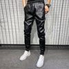 New Winter Thick Warm PU Leather Pants Men Clothing 2023 Simple Big Pocket Windproof Casual Motorcycle Trousers Black Plus Size - Sabreeonline