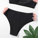 Woman Two Piece Strapless Bikini Swimsuit Solid Swimwear Sexy 3D Flowers Bikini Set High Waist Push up Biquini - Sabreeonline