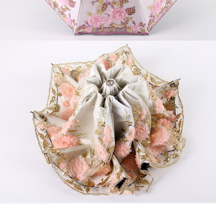 Folding Flower Umbrella Rain Women Three Folding Customized Umbrella Female Rain Tools Unique Parasol Umbrella - Sabreeonline
