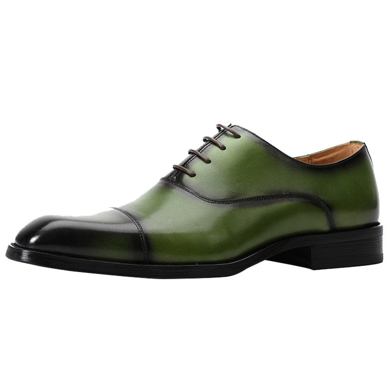 Green Men Dress Shoes Brand Italian Luxury Genuine Leather Lace Up Brown Black Wedding Business Formal Shoes Men Oxfords Shoes - Sabreeonline