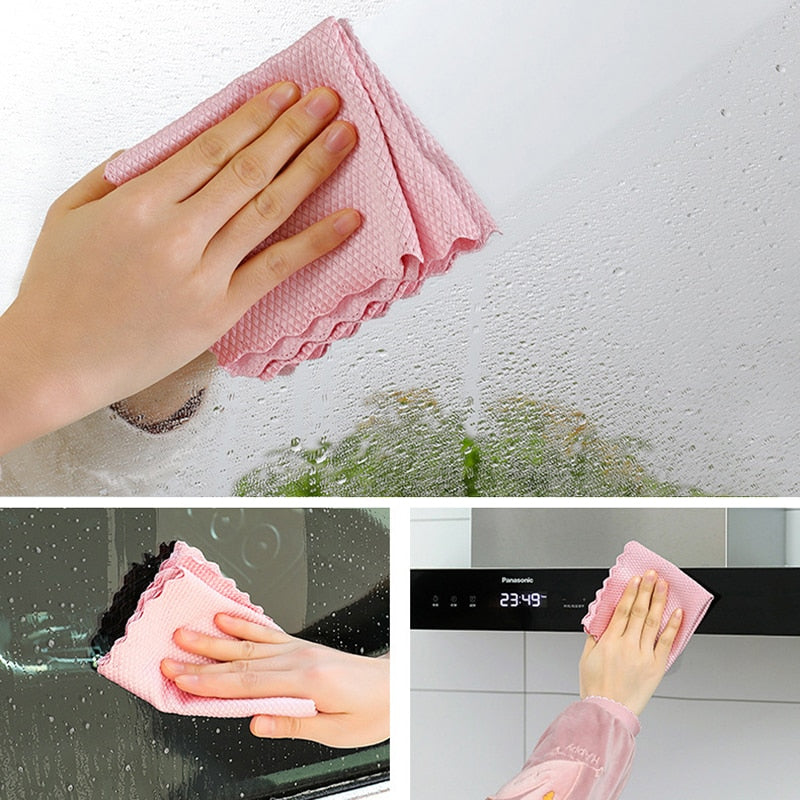No Trace Glass Cleaning Towel Absorbent Dish Cloth for Tableware Kitchen Rag Towel for Kitchen Household Cleaning Tool - Sabreeonline