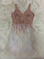 High Quality Pink White Feathers Rayon Bandage Dress Elegant Night Club Party Dress Vestidos - Sabreeonline