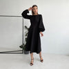 Backless Midi Dress Lantern Sleeve O-Neck - Sabreeonline