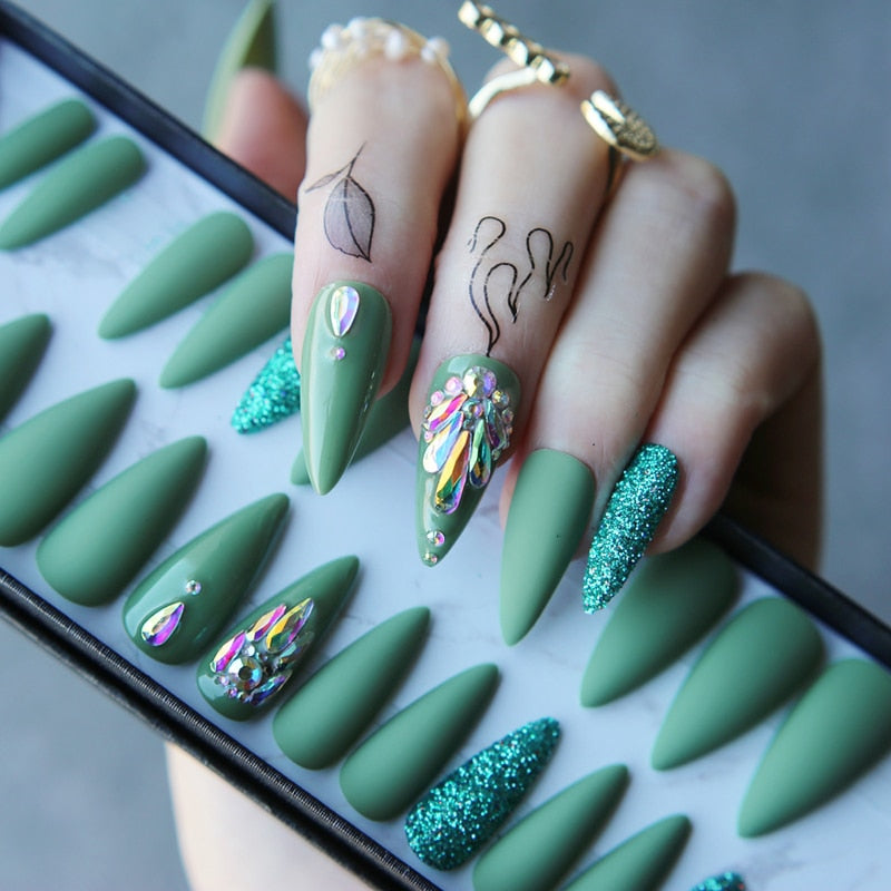 Long Stiletto Glitter Full Set Custom Salon - Sabreeonline