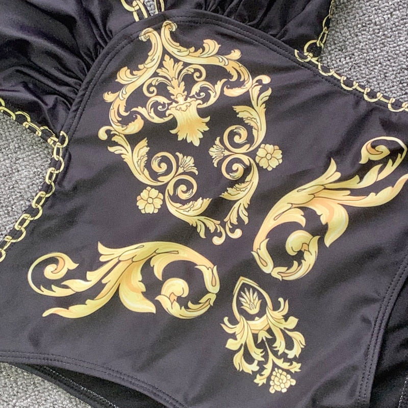 New Golden Print One Piece Swimwear - Sabreeonline
