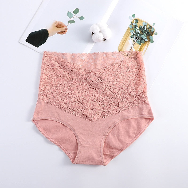 V-neck High Waist Underwear Women Cotton Lace Panties Hot Temptation Girls Belly Briefs - Sabreeonline