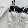 Three-dimensional embroidered bra sexy lace fish bone corset widened breasted with steel ring 2/1 half cup bralette underwear - Sabreeonline