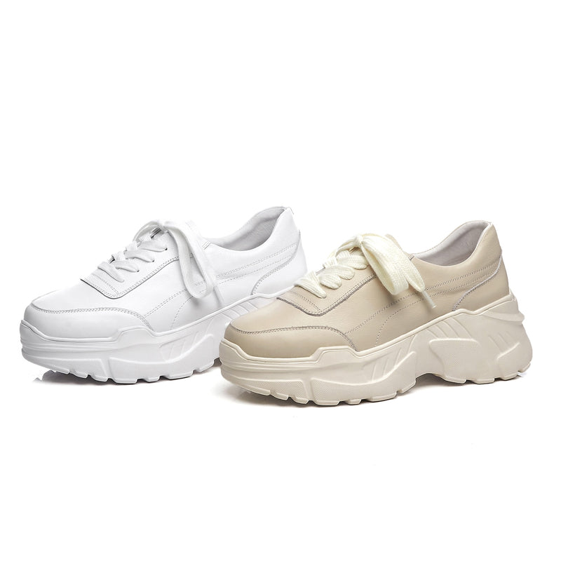 Full Grain Leather White Sneakers - Sabreeonline