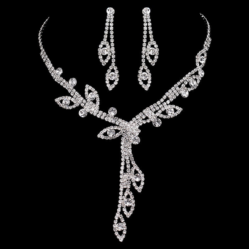 Crystal Choker Necklace Earrings Set - Sabreeonline