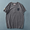 Summer American Style Short Sleeve O-neck Solid Color Embroidered T-shirt Men's Fashion Simple Pure Cotton Washed Old Casual Top - Sabreeonline