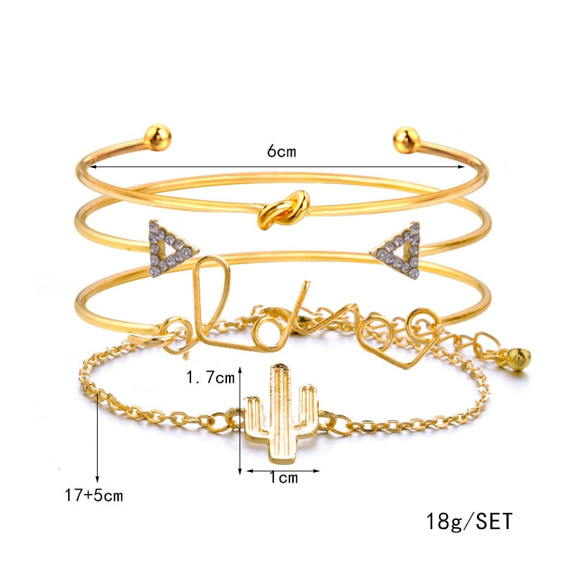 Modyle Classic Arrow Knot Round Crystal Gem Multilayer Adjustable Open Bracelet Set Women Fashion Party Jewelry Gift - Sabreeonline