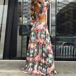 Floral Print Cutout Thigh Slit Maxi Dress - Sabreeonline