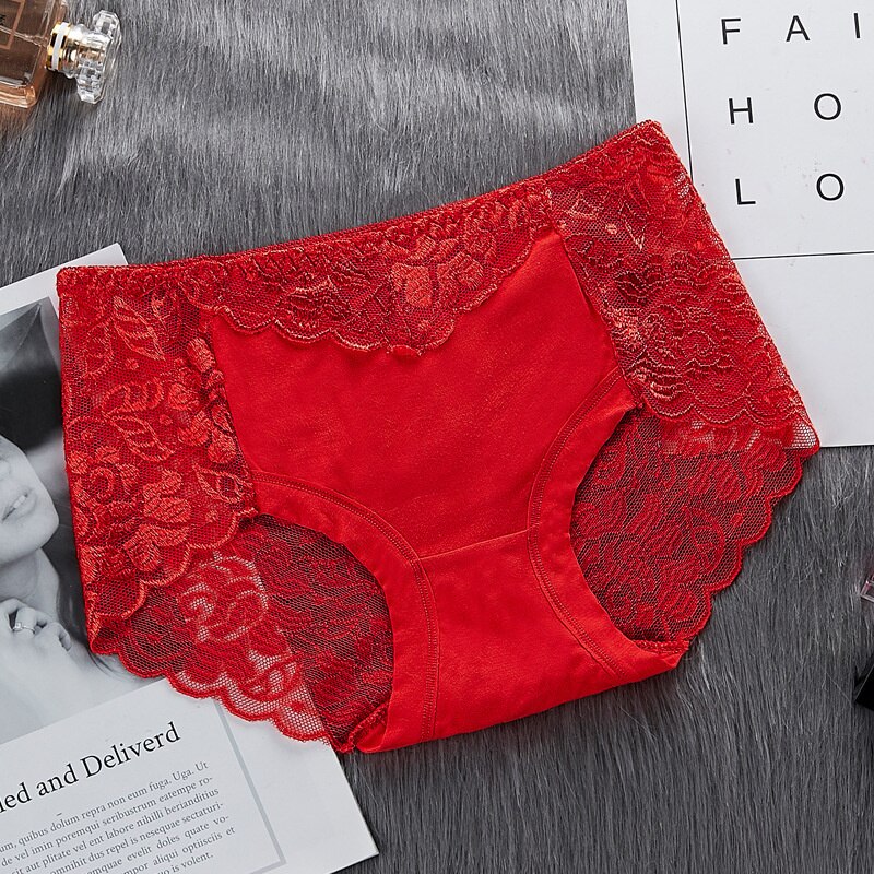 Women's Cotton Underwear Panties Sexy Lace Mid-Waist Hollow Female Briefs Hip Lift Underpants For Lady Plus Size Lingerie ssy58 - Sabreeonline