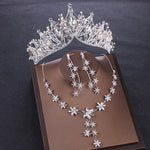 Luxury Heart Crystal Bridal Jewelry Sets Wedding Cubic Zircon Crown Tiaras Earring Choker Necklace Set - Sabreeonline