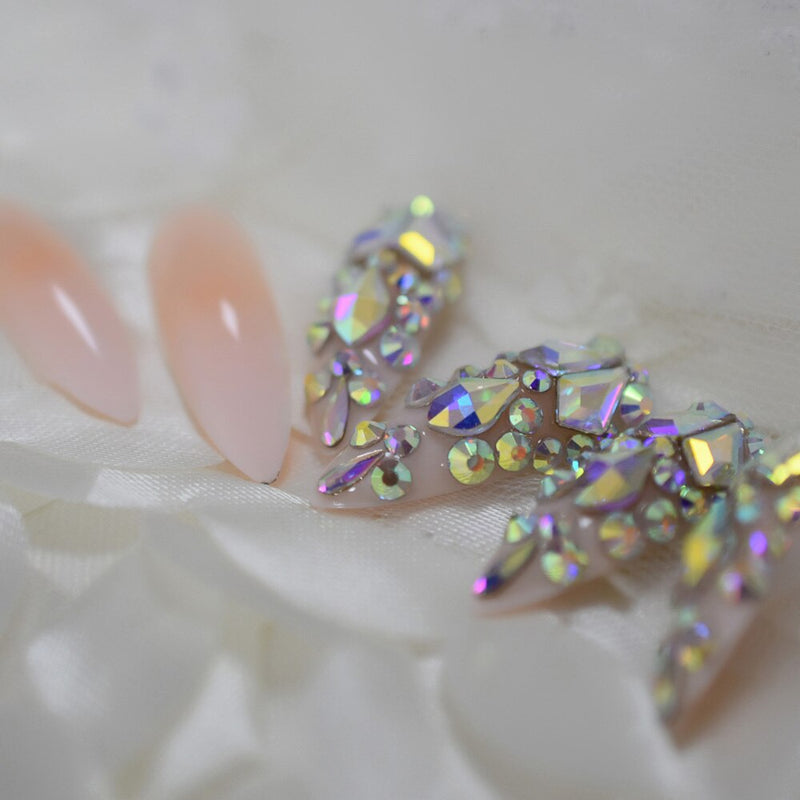 3D Gorgeous Wedding Diamond Long Designed French Nail