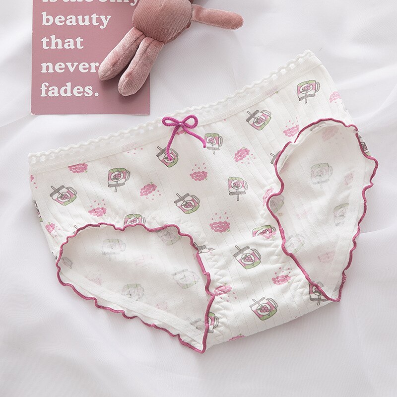 New Women's Underwear Lovely Girl Cartoon Panties Fashion Bow Comfort Briefs Mid Waist Seamless Underpants Female Lingerie - Sabreeonline