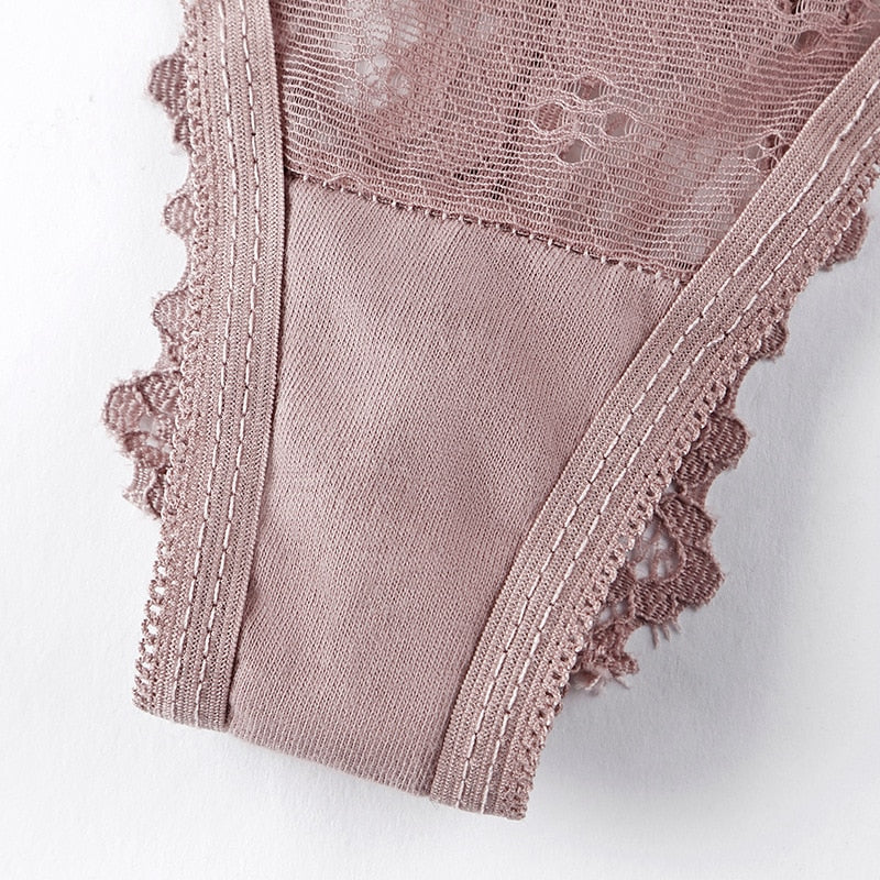Women Lace Bra Sets Seamless Underwear Transparent Backless Ultra-Thin Unline Lingerie Floral Soft Comfortable Bra Thong Set - Sabreeonline