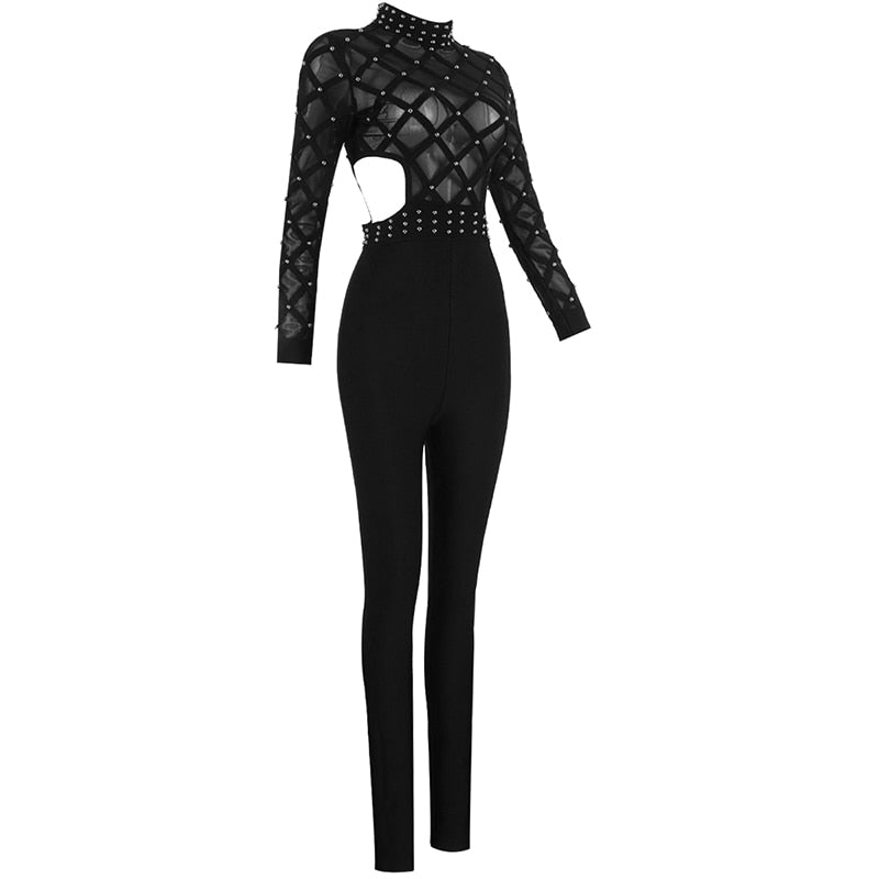 Long Sleeve Beaded Lace Bodysuit - Sabreeonline