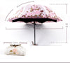 Tri-Fold Double-Layer Embroidery Flower Lace Umbrella Anti-Sun Parasol Black Plastic Anti-UV Umbrella - Sabreeonline