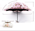 Tri-Fold Double-Layer Embroidery Flower Lace Umbrella Anti-Sun Parasol Black Plastic Anti-UV Umbrella - Sabreeonline