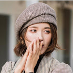 Plaid Beret Cotton Wool Hats Autumn - Sabreeonline