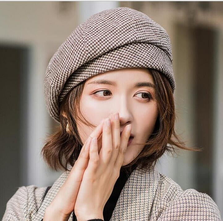 Plaid Beret Cotton Wool Hats Autumn - Sabreeonline