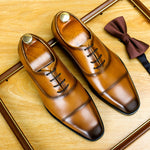 Green Men Dress Shoes Brand Italian Luxury Genuine Leather Lace Up Brown Black Wedding Business Formal Shoes Men Oxfords Shoes - Sabreeonline