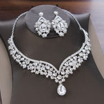 Baroque Crystal Water Drop Bridal Jewelry Sets Rhinestone Tiaras Crown Necklace Earrings for Bride Wedding Dubai Jewelry Set - Sabreeonline