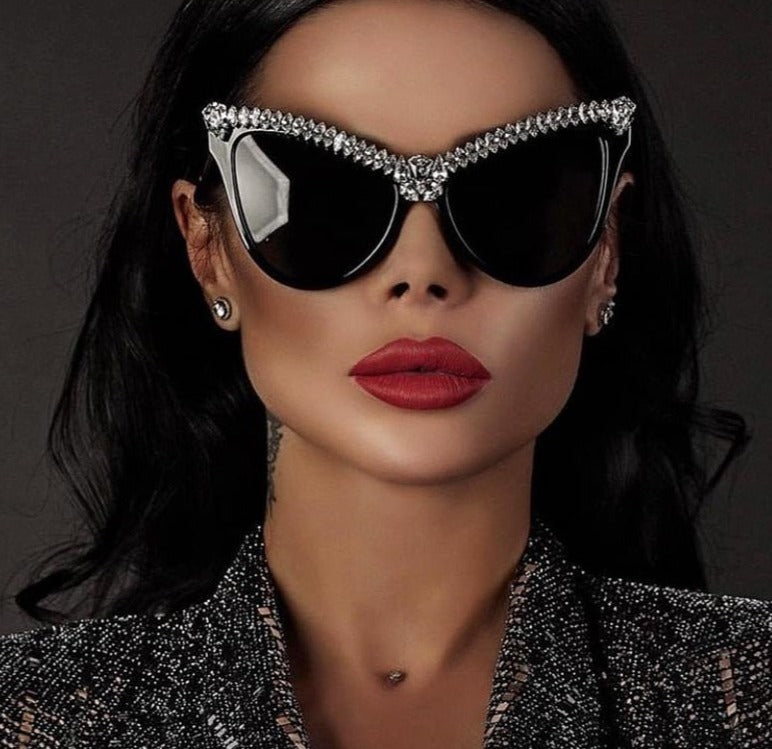 Oversized Diamond Sunglasses Cat Eye Luxury Eyewear - Sabreeonline