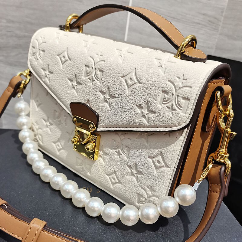High Quality Embossing Handbag Pearl Strap. - Sabreeonline