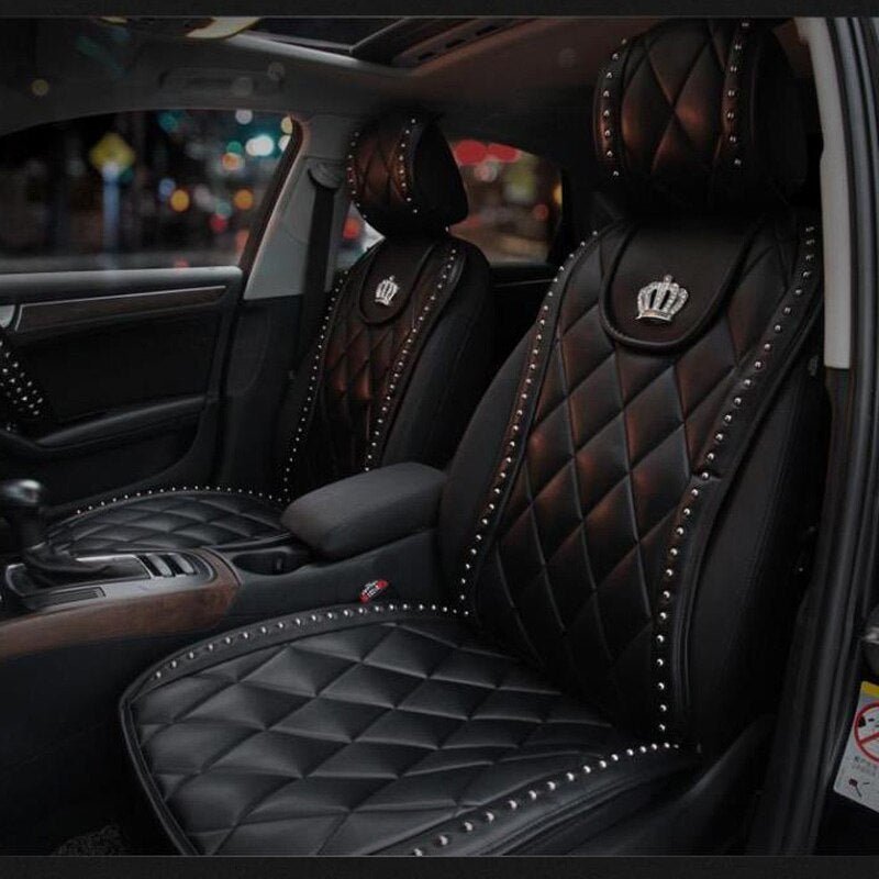 Universal Car Seat Cover Crown Leather Cushions - Sabreeonline