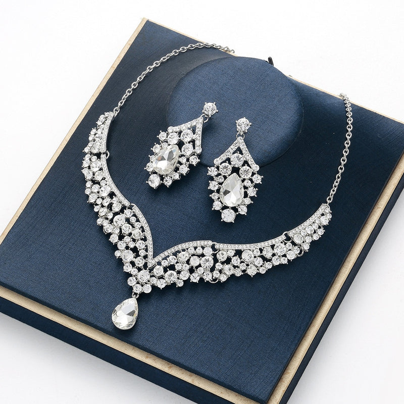 Sets Tiara Crown Earring Necklace Bride Women - Sabreeonline