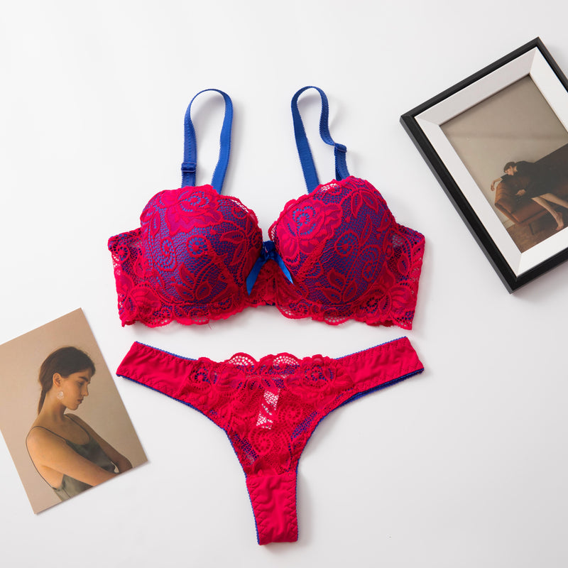 Hot France Sexy Lace Thong Embroidered Bra Sets For Women Push Up Bra Intimate Panty Underwear Sets  Breathable Briefs Lingerie - Sabreeonline