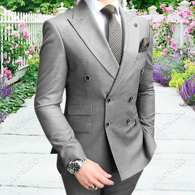 Slim Fit Men Suits Tuxedo with Peaked Lapel - Sabreeonline
