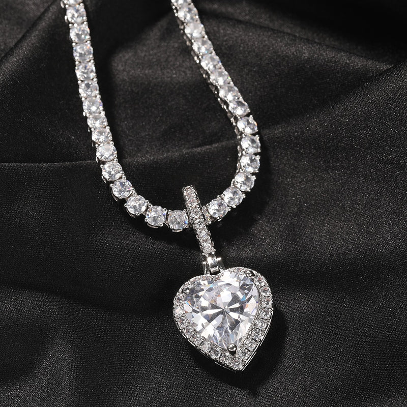 THE BLING KING New Peach Heart Pendant Necklace Color Psychedelic HipHop Full Iced Out Cubic Zirconia CZ Stone - Sabreeonline