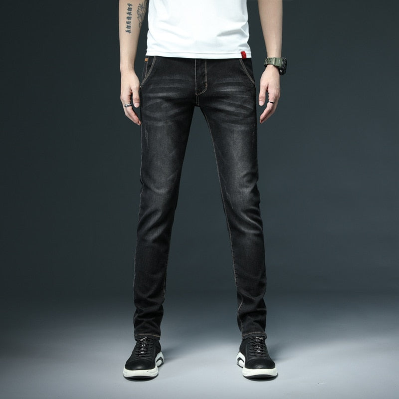 2022 New Men&#39;s Skinny White Jeans Fashion Casual Elastic Cotton Slim Denim Pants Male Brand Clothing Black Gray Khaki - Sabreeonline