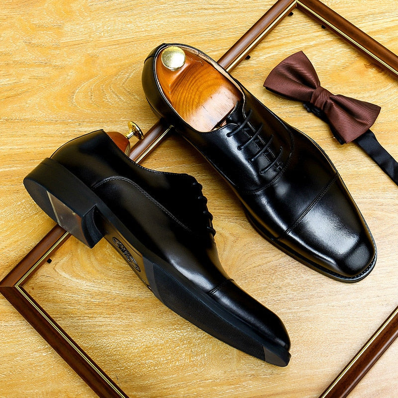 Green Men Dress Shoes Brand Italian Luxury Genuine Leather Lace Up Brown Black Wedding Business Formal Shoes Men Oxfords Shoes - Sabreeonline