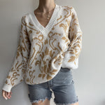 Thorn Tree Autumn Winter Warm Long Sleeve Knitwear Sweaters Top Women Print V-neck Sweaters Loose Causal Knitted Pullovers 2021